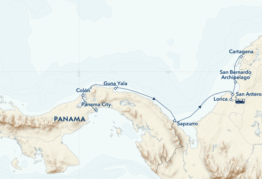 Panama and Colombia: Exploring the Caribbean Coast itinerary map