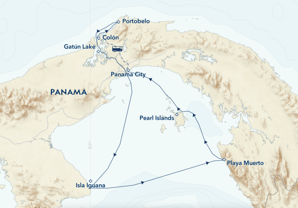 The Panama Canal, Pearl Islands and Darién Jungle itinerary map