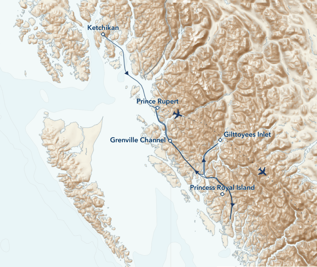 Voyage to the Great Bear Rainforest itinerary Map