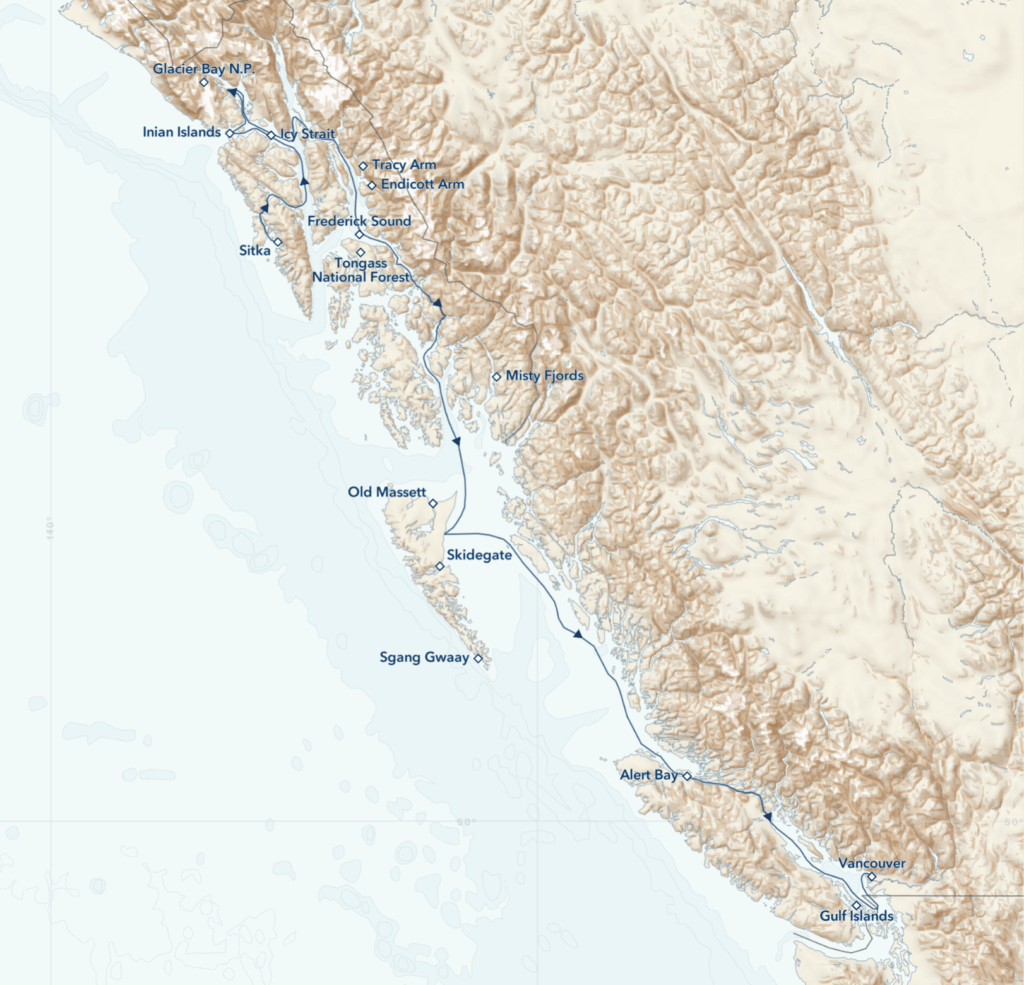 Voyage to Alaska, British Columbia and Haida Gwaii itinerary map