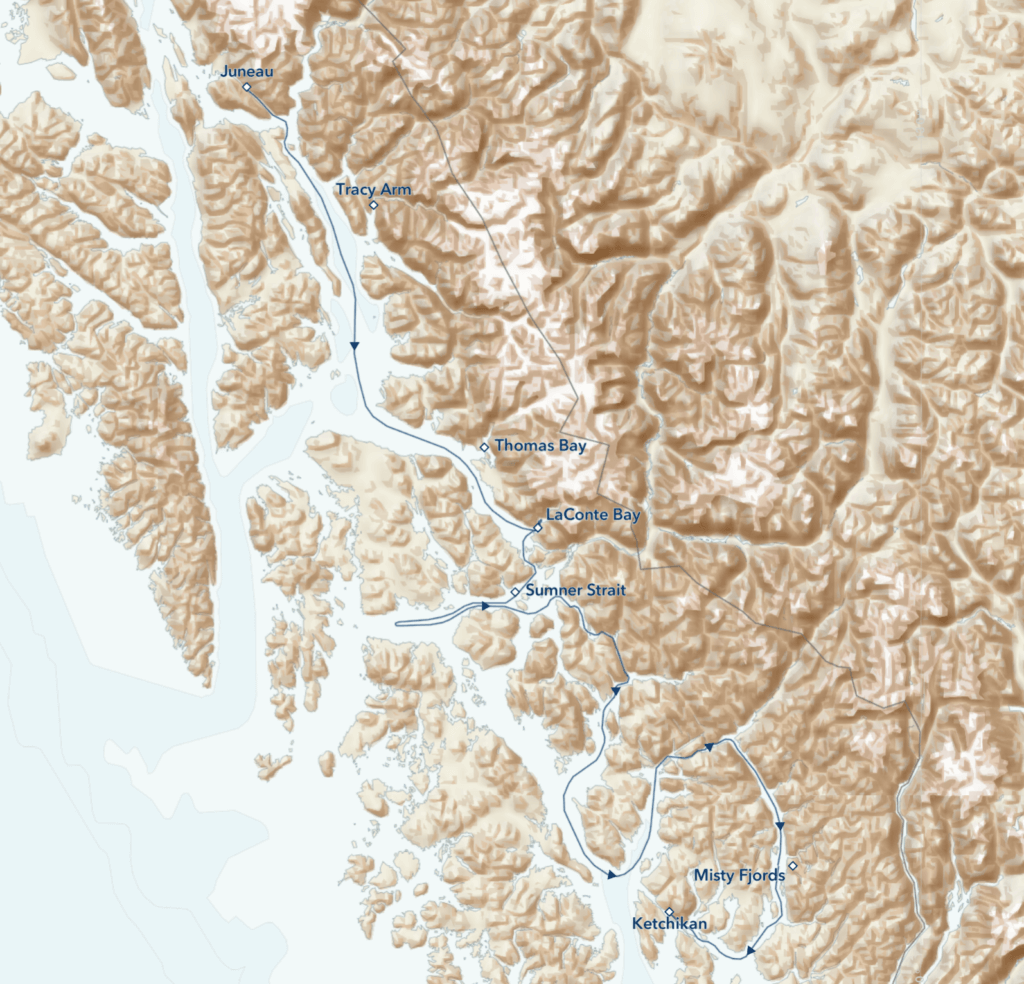 Alaska Escape: LeConte Bay, Wrangell and Misty Fjords itinerary map