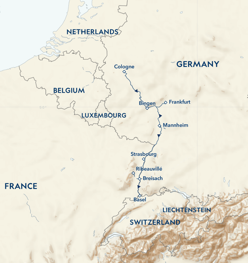 Itinerary Map for Rhine River: Castles, Culture and Culinary Delights