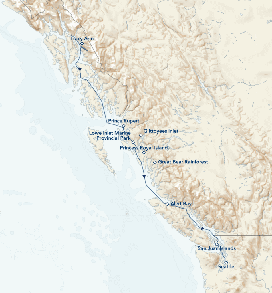 Exploring Alaska, Great Bear Rainforest and the San Juan Islands itinerary map