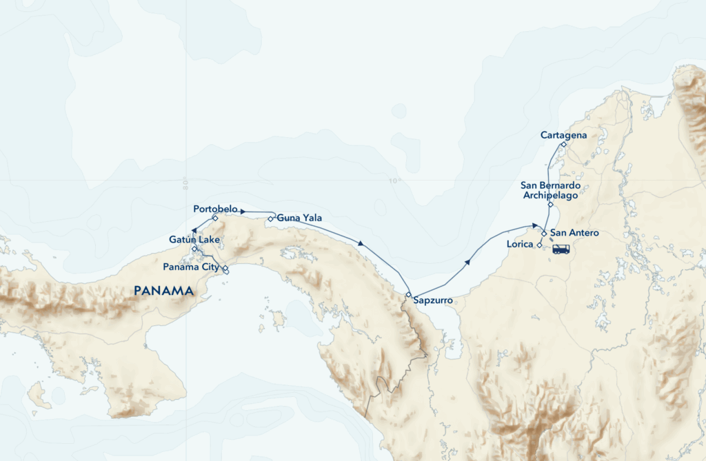 Panama and Colombia: Exploring the Caribbean Coast itinerary map
