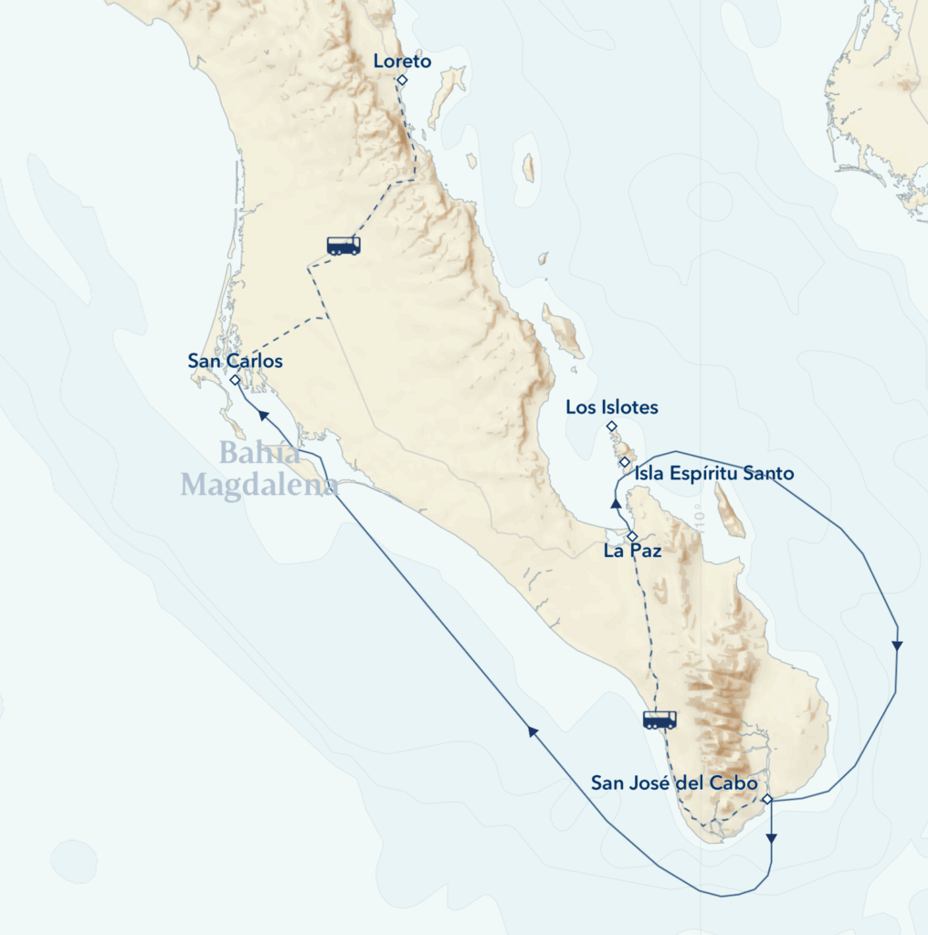 Baja California Mosaic: Magdalena Bay and Gulf of California itinerary map