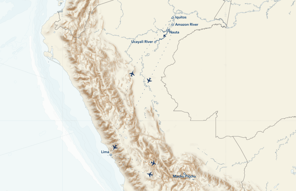 Exploring Peru: Machu Picchu and the Amazon itinerary map