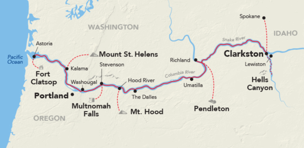 Columbia & Snake Rivers Cruise itinerary map