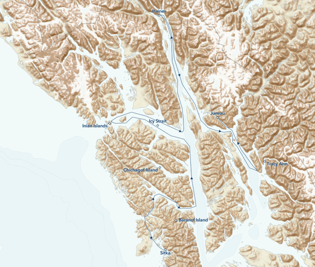 Alaska Escape: Haines, the Inian Islands and Tracy Arm Fjord itinerary map