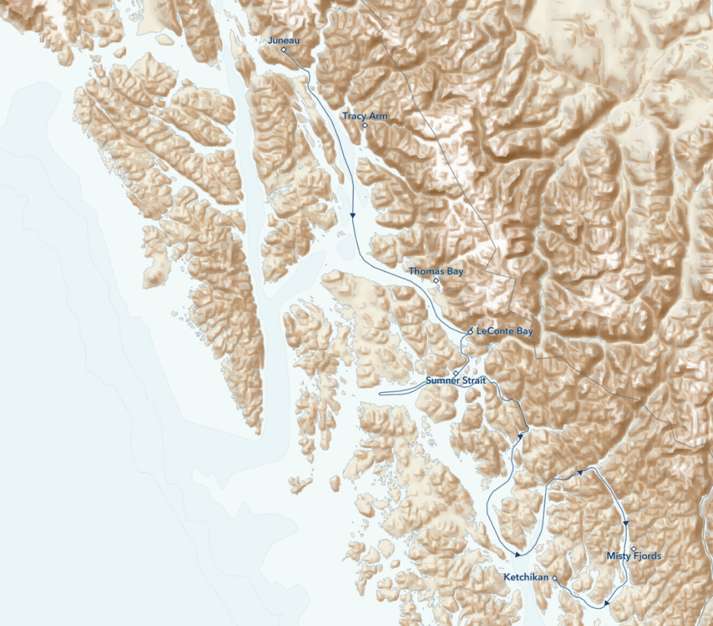 Alaska Escape: LeConte Bay, Wrangell and Misty Fjords itinerary map