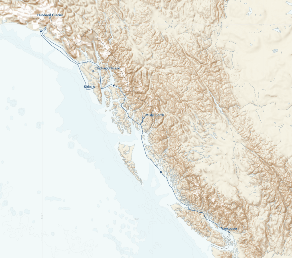 Alaska’s Inside Passage and Hubbard Glacier itinerary map