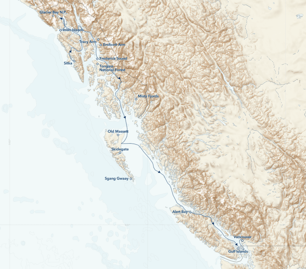 Voyage to Alaska, British Columbia and Haida Gwaii itinerary map