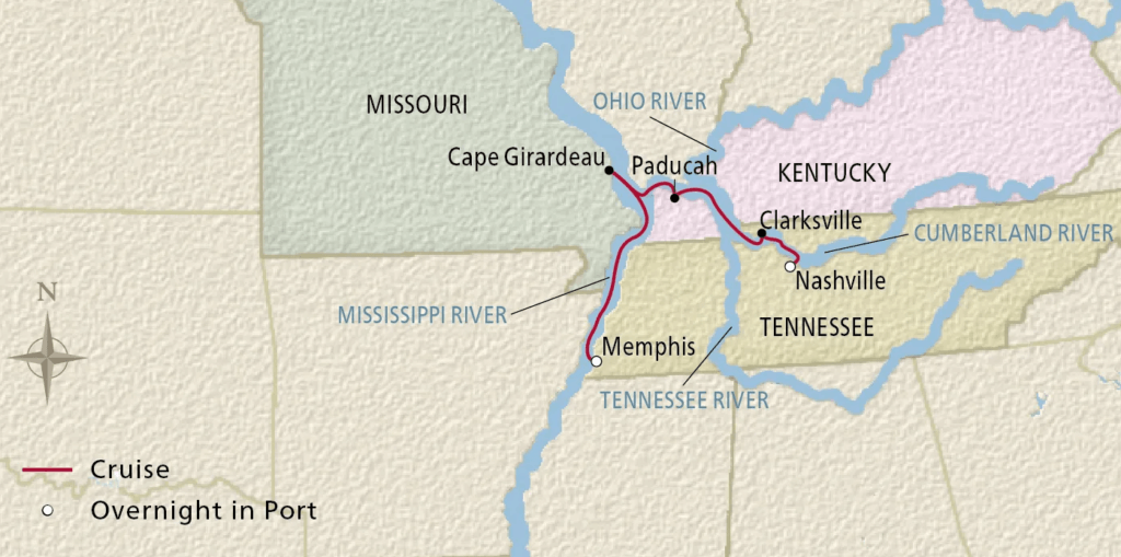 Nashville, Memphis & the Cumberland itinerary map