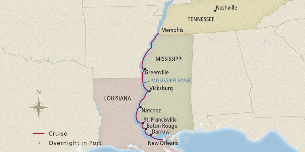 New Orleans to Memphis itinerary map