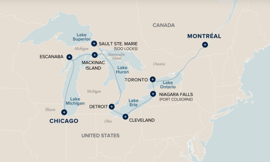 5 Great Lakes & St. Lawrence Seaway - Chicago to Montréal itinerary map
