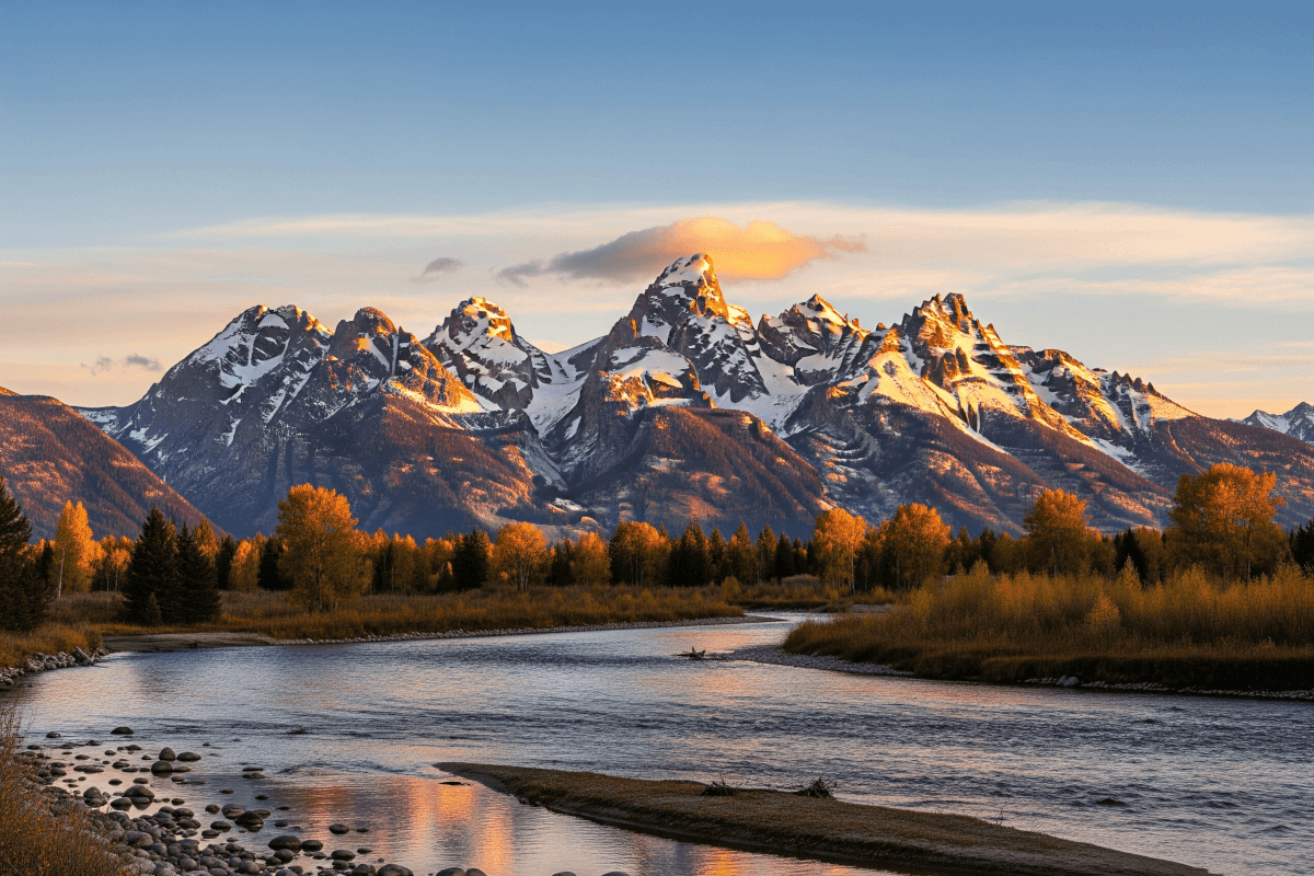 The Teton mountain range with the Snake River in the foreground