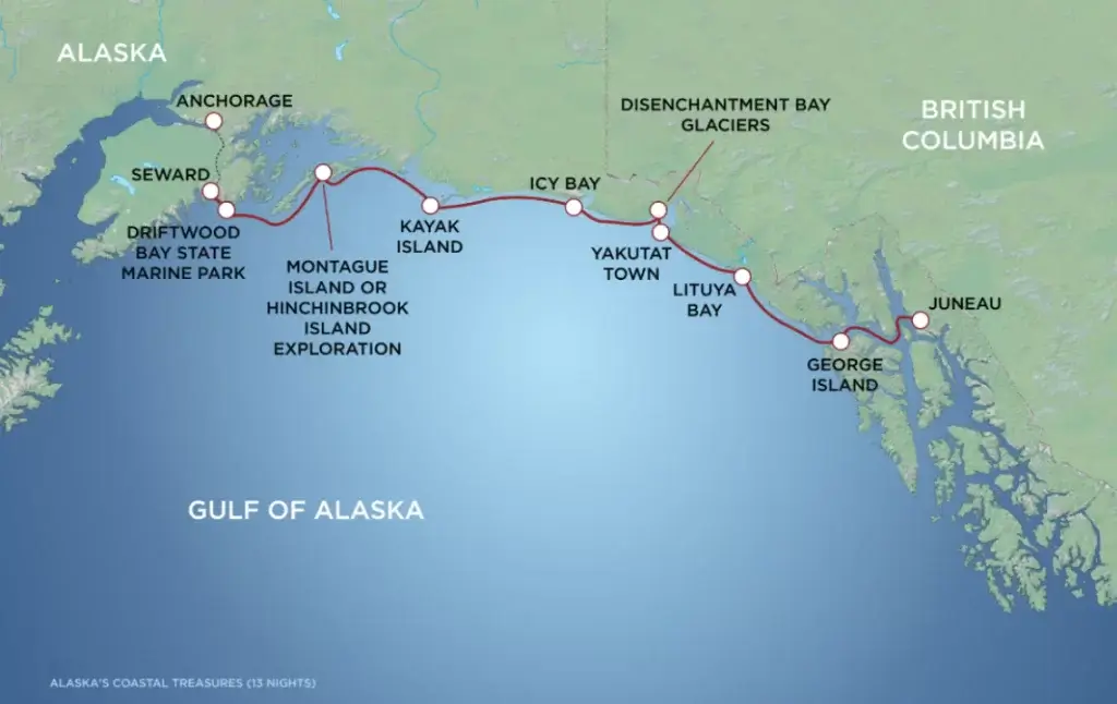 Alaska's Coastal Treasures itinerary map