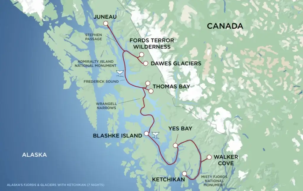 Alaska's Fjords & Glaciers with Ketchikan itinerary map