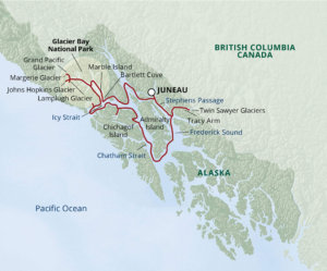 Glacier Bay National Park Adventure Cruise Itinerary Map