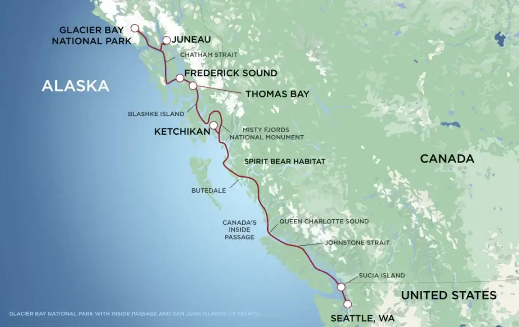 Glacier Bay National Park with Inside Passage and San Juan Islands itinerary map