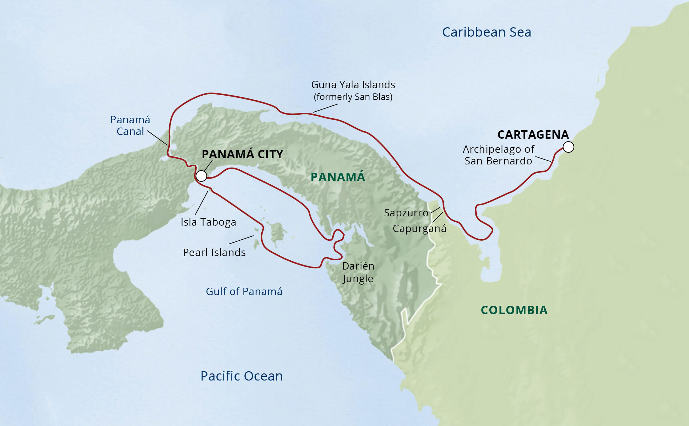 UNCA-Central-America-Colombia-Panama-Coral-Jungles-Canal-Itinerary-Map ...