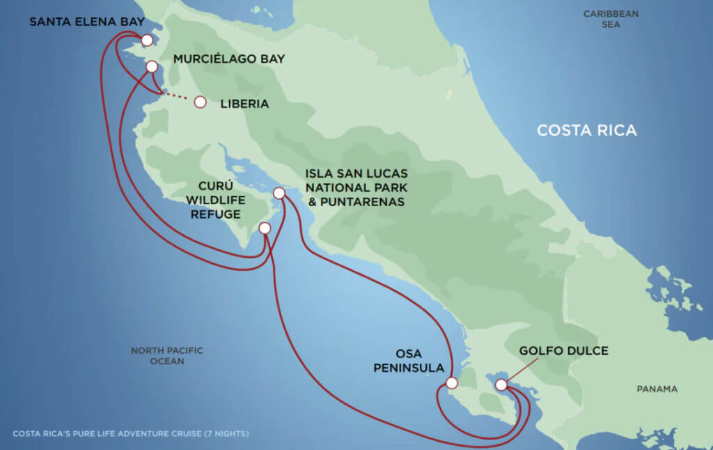 Costa Rica's Pure Life Adventure Cruise itinerary map