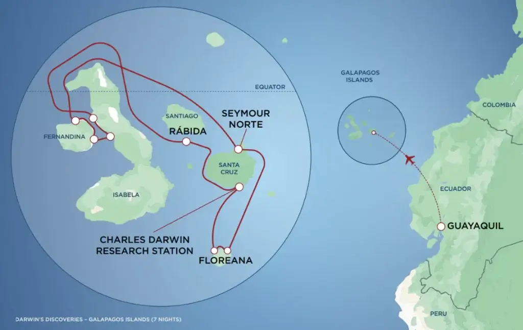 Darwin's Discoveries: The Galapagos Islands itinerary map