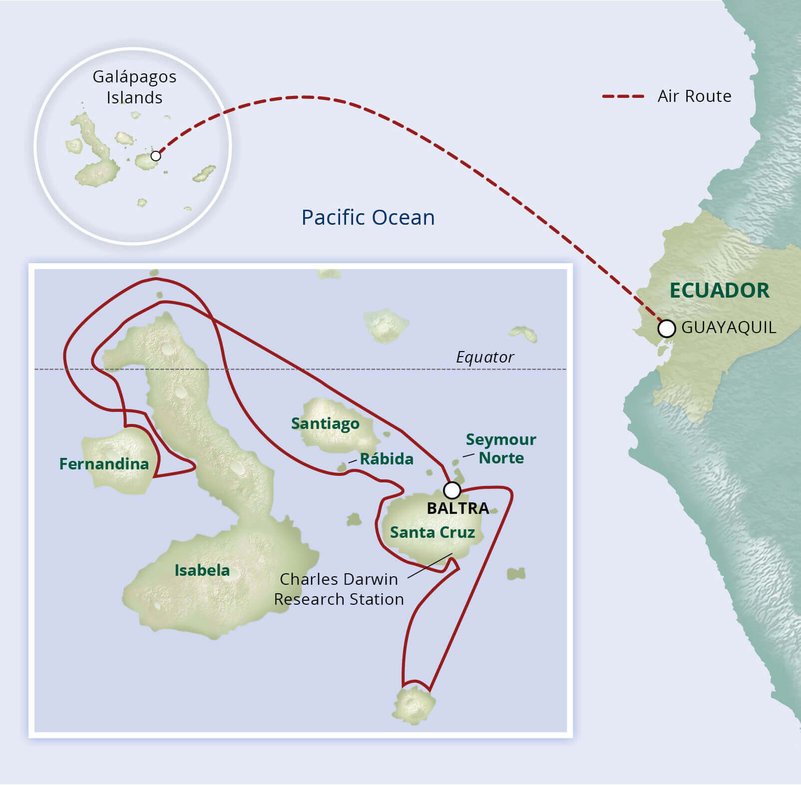 UNCA Galapagos Darwins Discoveries Itinerary Map 