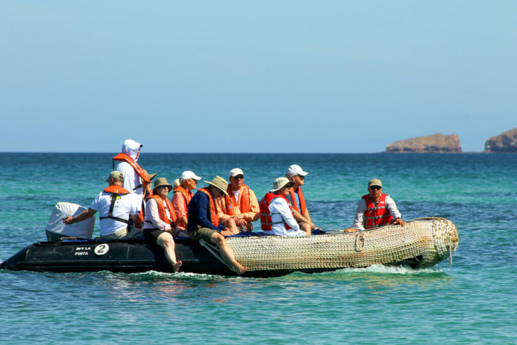 Guests on skiff ride in the Galapagos