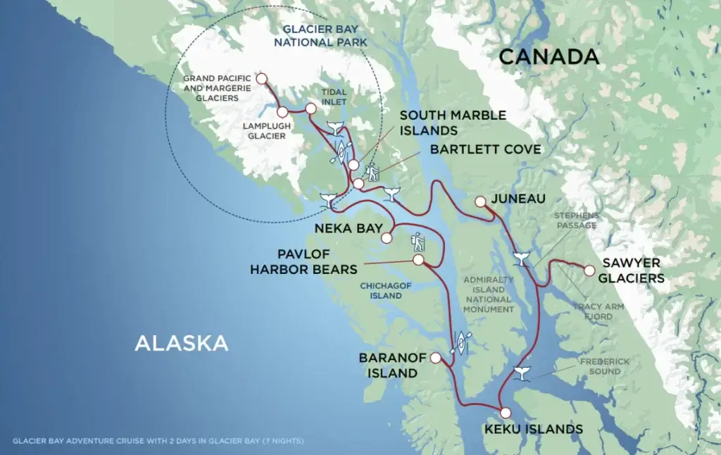 Glacier Bay Adventure Cruise Itinerary Map