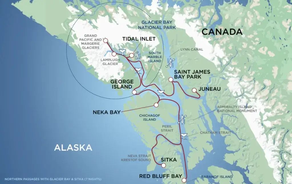 Northern Passages with Glacier Bay Sitka Itinerary Map