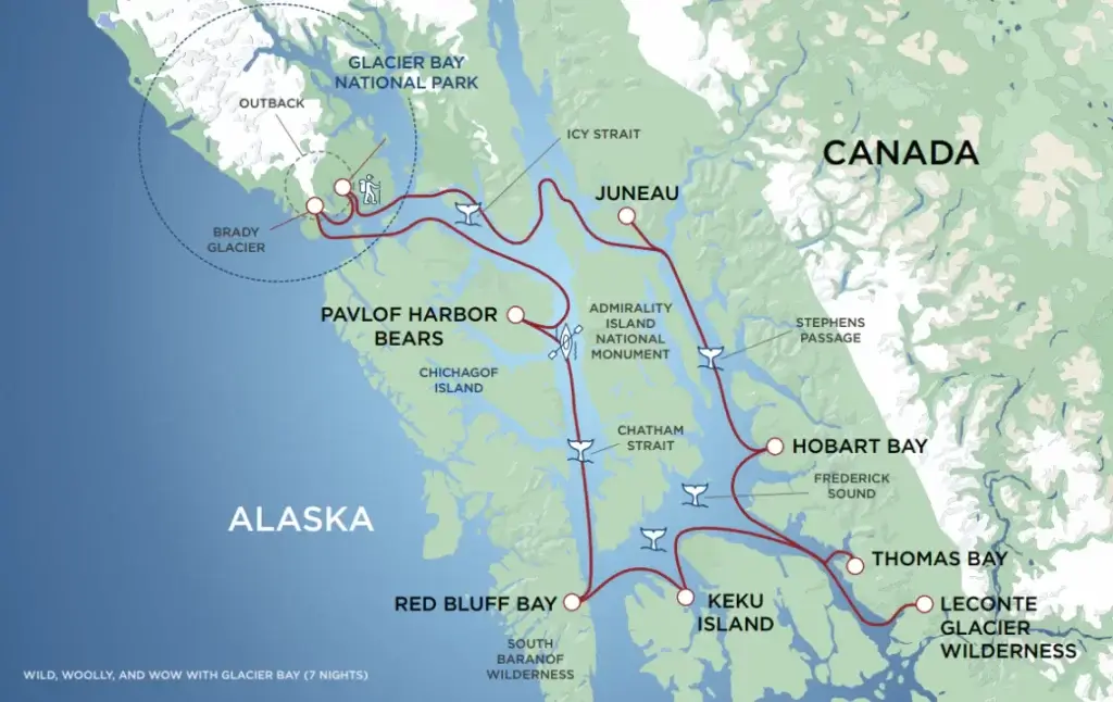 Wild, Woolly and Wow with Glacier Bay itinerary map