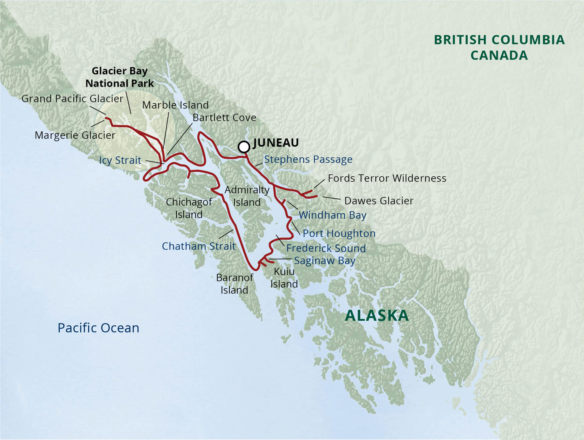 UnCruise Alaska Alaskas Glacier Country Map 