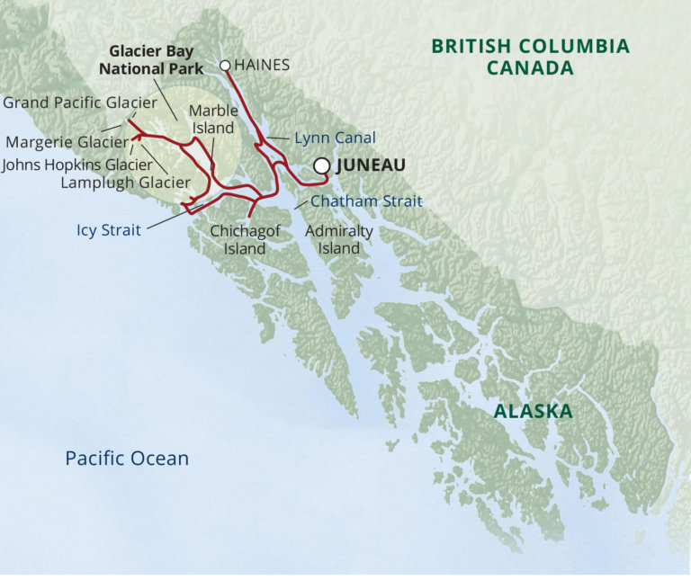 Uncruise Alaska Glacier Bay National Park Adventure Cruise Map Sunstone Tours And Cruises 6842