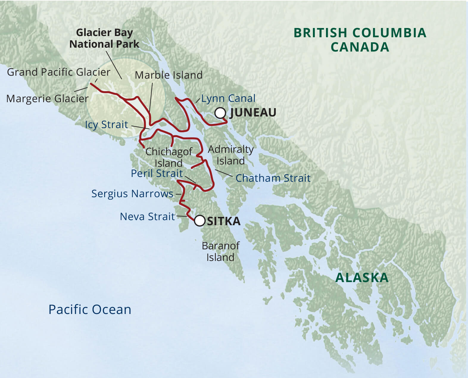 UnCruise Alaska Northern Passages Glacier Bay Map 