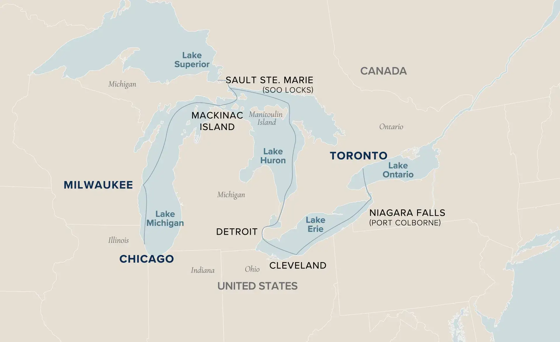 5 Great Lakes itinerary map