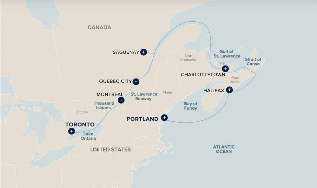 12-day New England and Canada cruise itinerary map