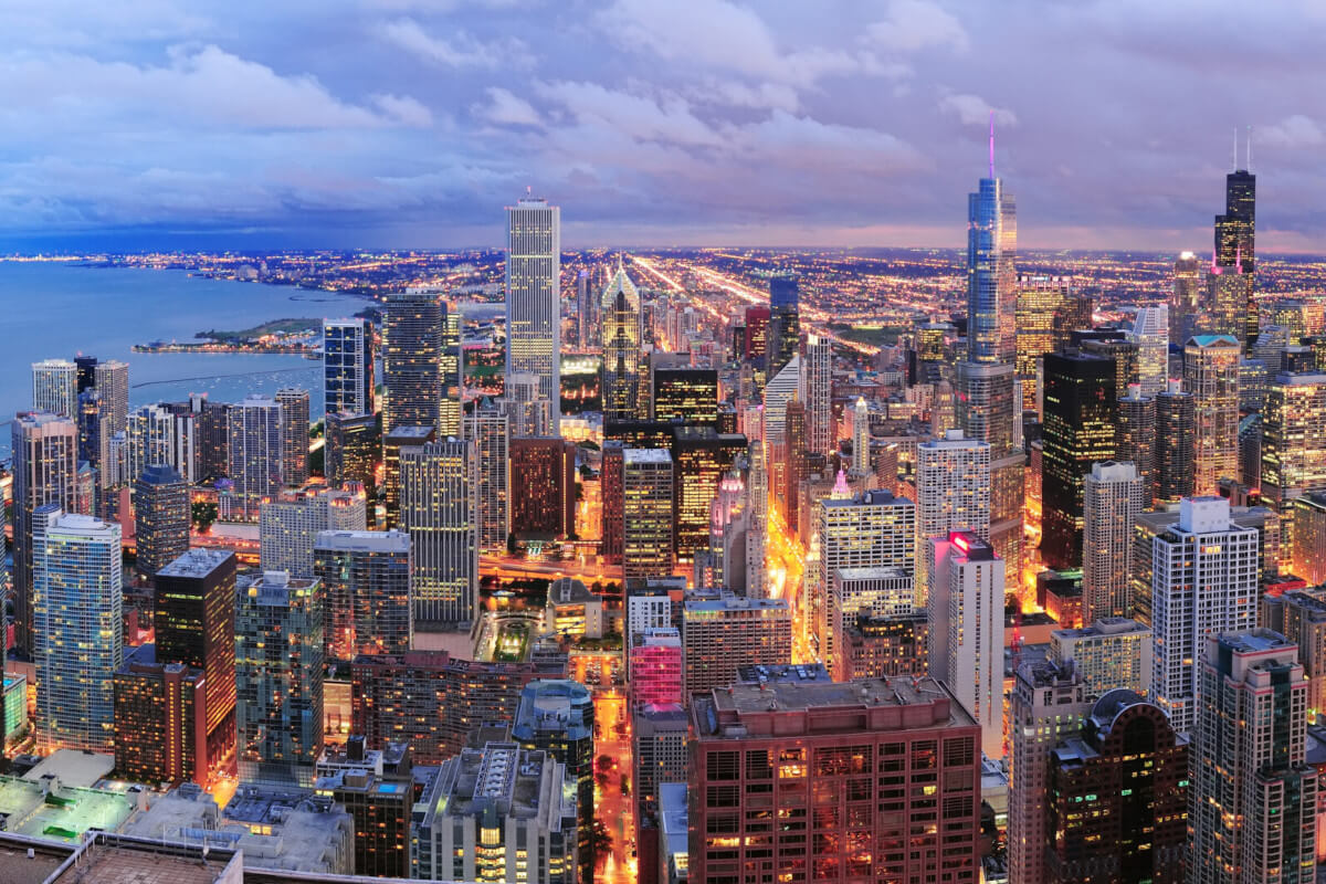 Downtown Chicago at dusk