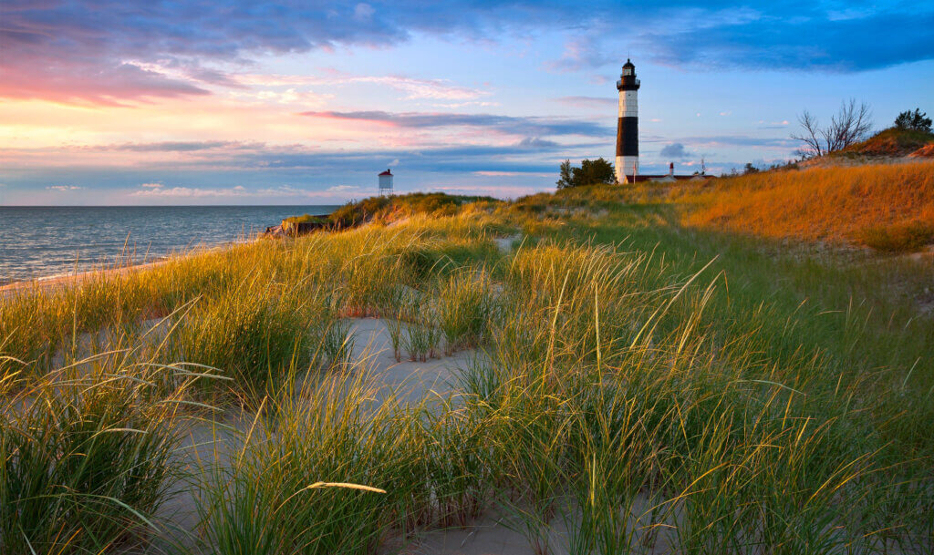 Lighthouse on the coast of Lake Michigan