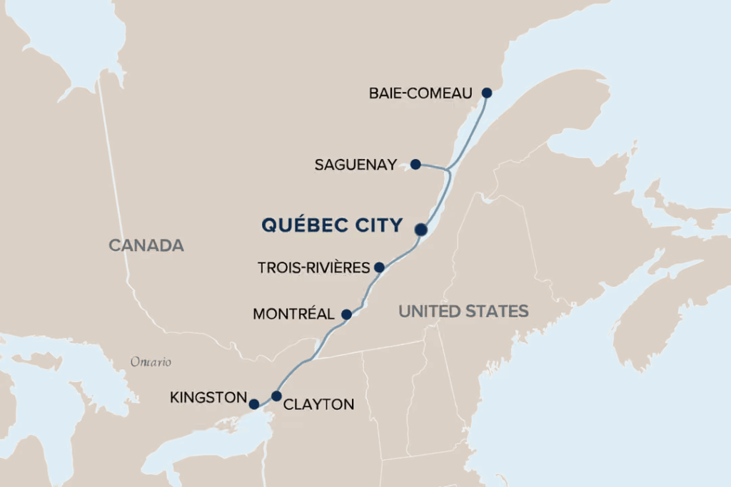Great Lakes + St. Lawrence Seaway Quebec City Roundtrip itinerary map
