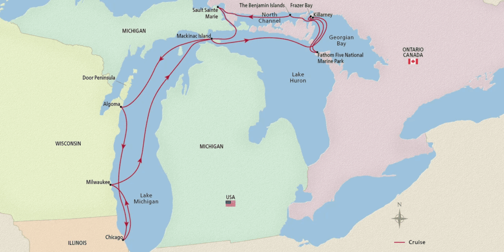 Great Lakes Treasures itinerary map