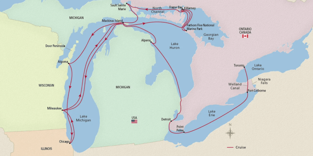 Niagara & Great Lakes Treasures itinerary map