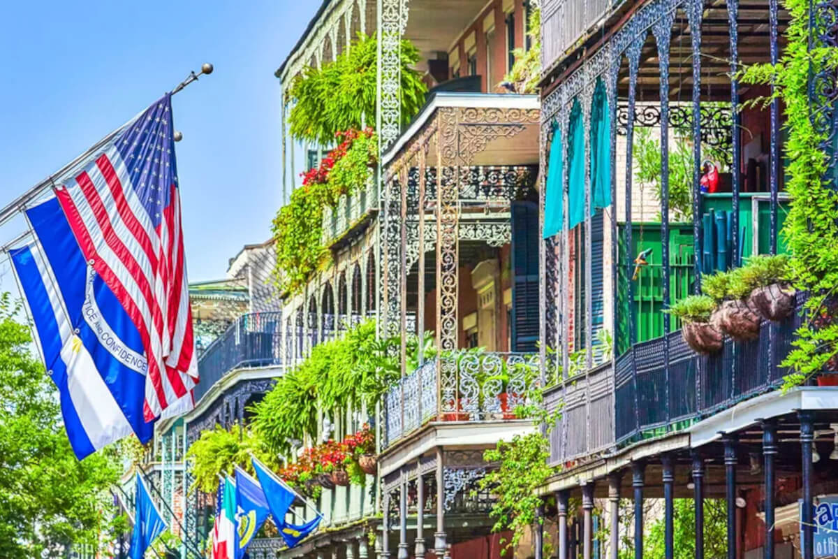 The rich, decorated balconies of New Orleans French Quarter