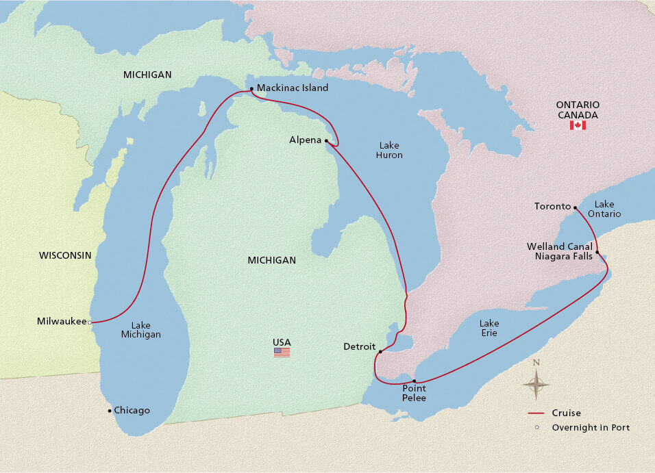 Niagara and the Great Lakes Itinerary Map