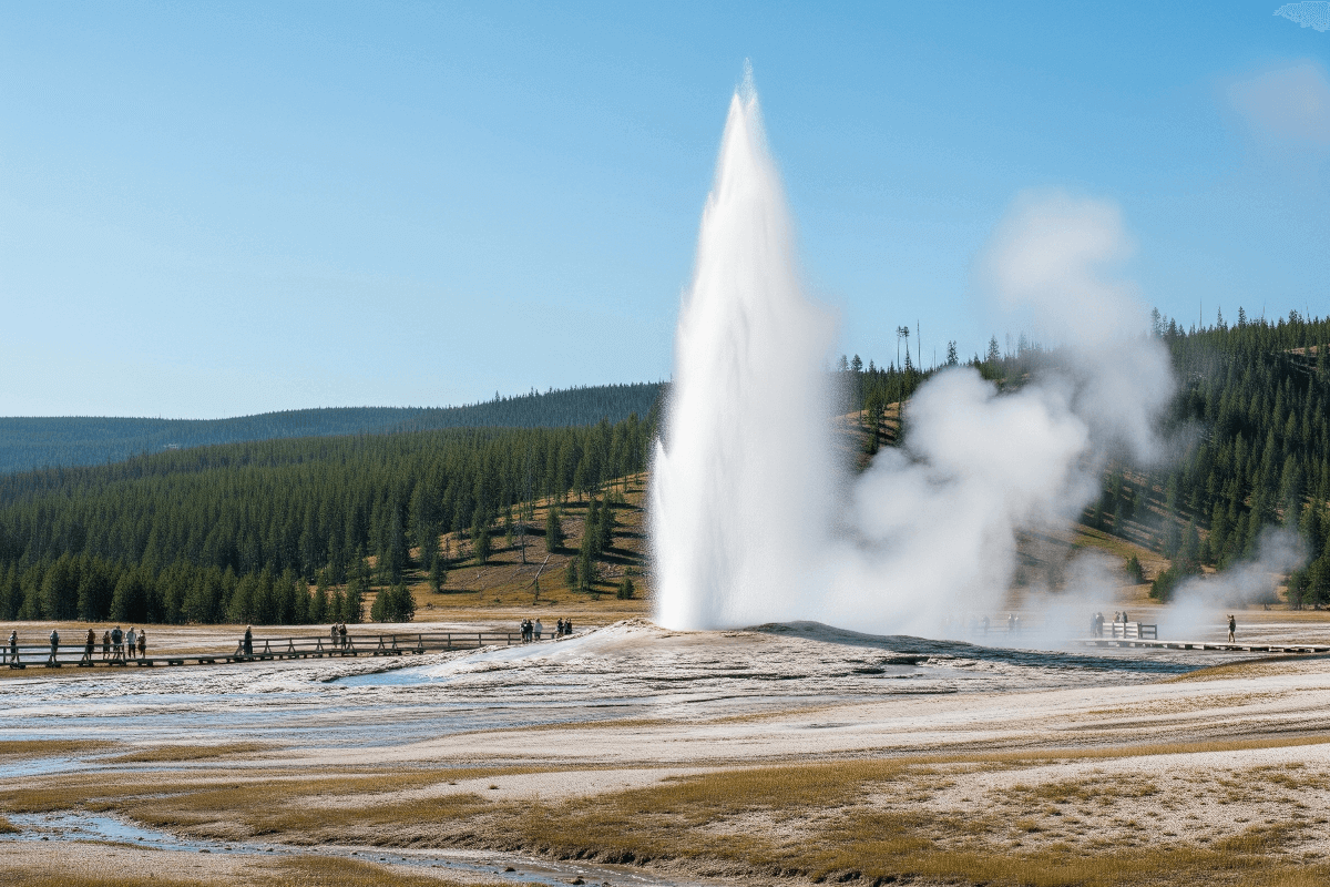 Yellowstone's Old Faithful geyser erupting
