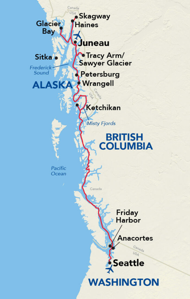 Alaska Inside Passage Cruise itinerary map