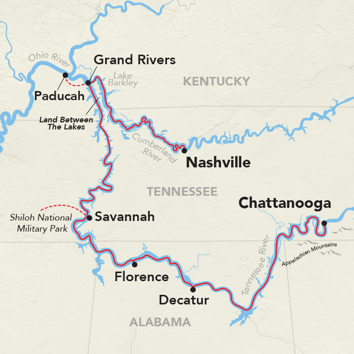 Tennessee Rivers Cruise itinerary map