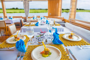 Dining aboard Delfin II