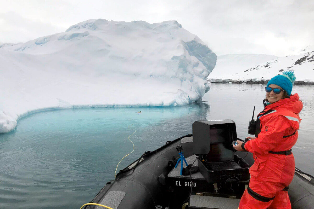 Exploring icebergs aboard a zodiac
