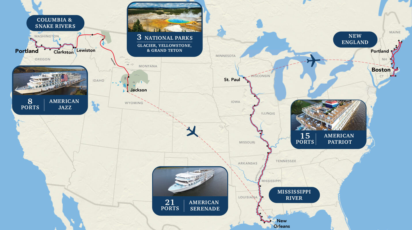 US Map for The Great United States itinerary