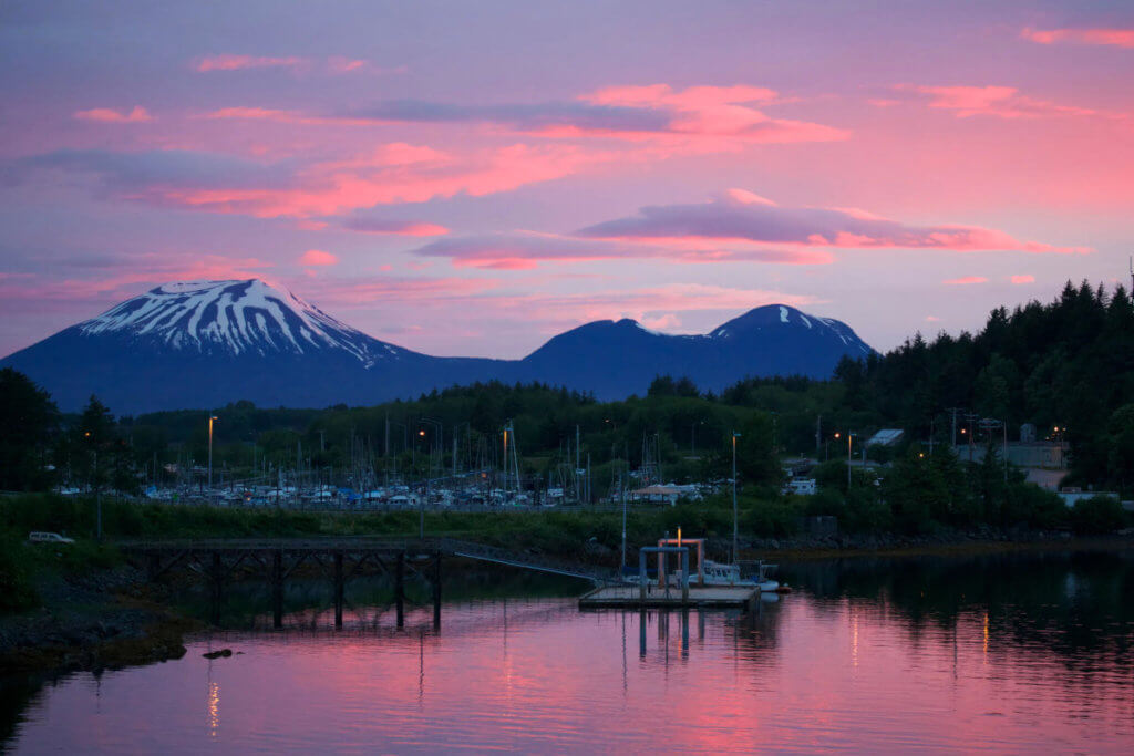 Sunrise over Mount Edgecumbe in Sitka, Alaska